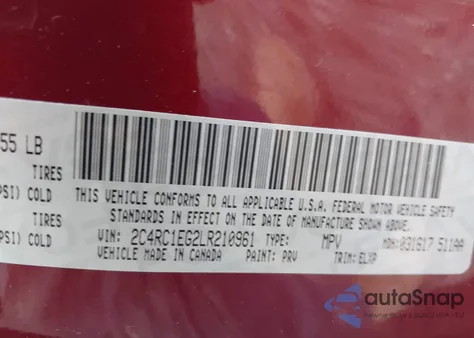 2020 Chrysler Pacifica Touring L Plus из США, поврежденный, VIN 2C4RC1EG2LR210961